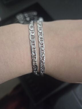 Sterling Silver Double Sided Chain Bracelet - Silver